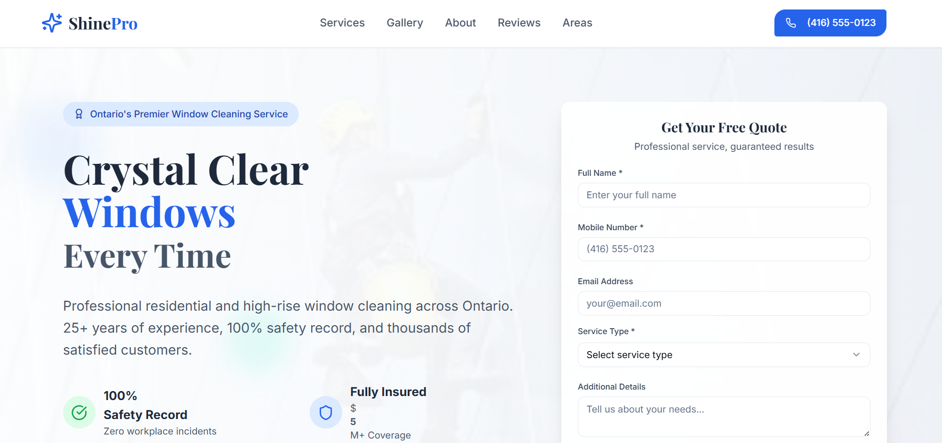 ShinePro Windows — Landing Page preview